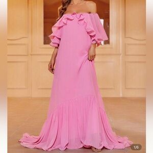 Elegant Pink Ruffled Maxi Dress
